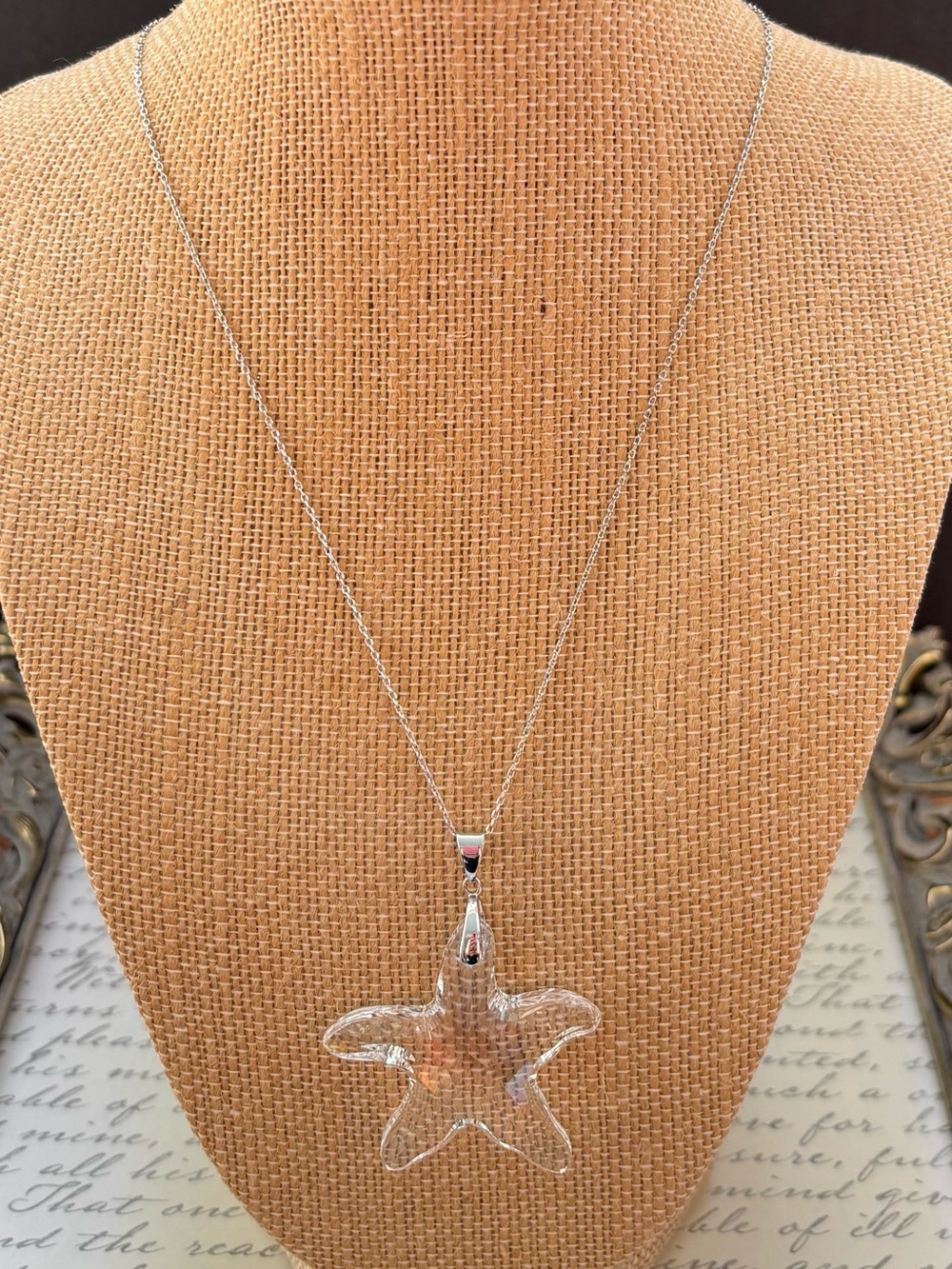 Large Starfish Pendant Necklace - Clear Crystal